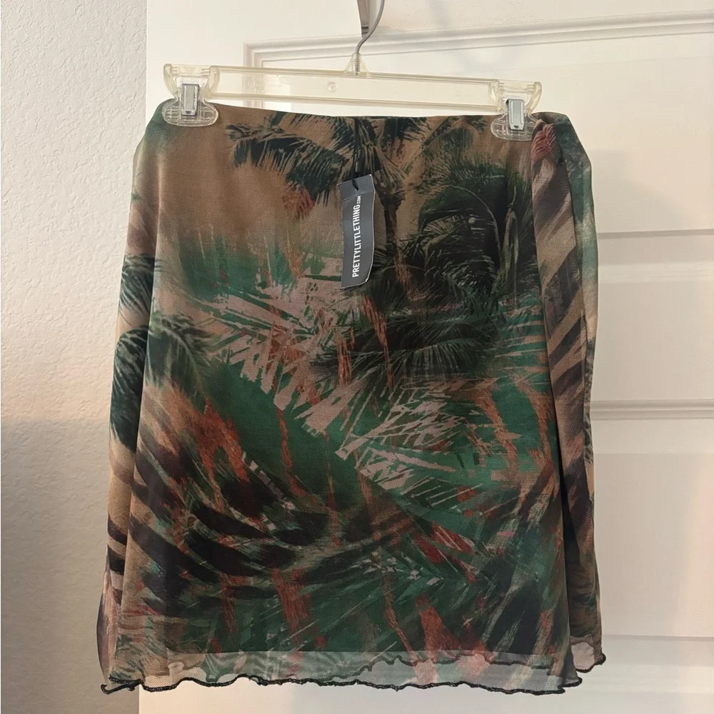 Khaki tropical animal print bodycon mini skirt SZ 14 Plus size lettuce hem NWT